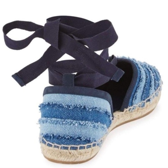 NWT JIMMY CHOO DENIM STRIPE WRAP ESPADRILLE 6.5 - Picture 3 of 8